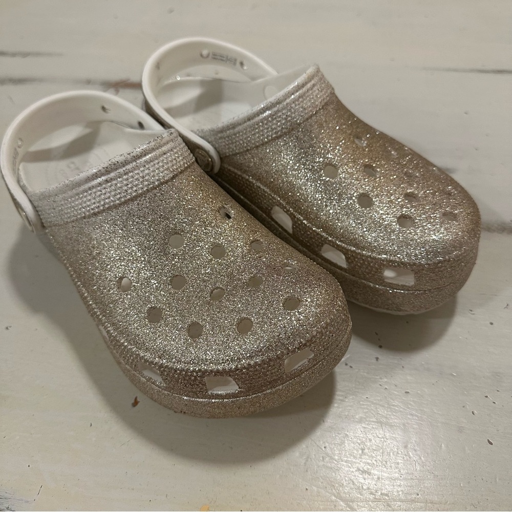 CROCS Glittery Gold Platform Clogs - image 3